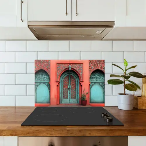 Lantaarn - Deur - Turquoise keuken achterwand spatscherm klein -sfeer2