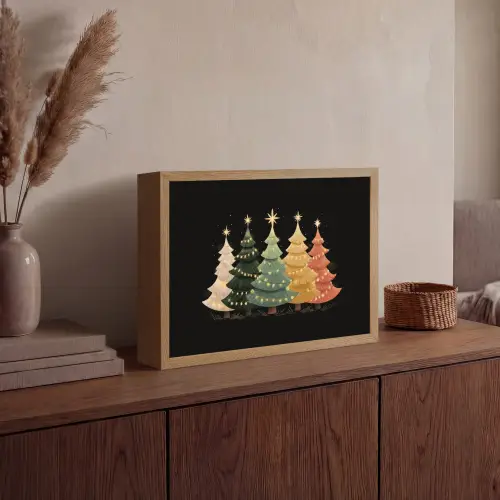 Kerstbomen - Kleurrijk - Lichtjes - Ster Light Box met batterij (Wandlamp) middel -sfeer2