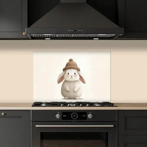 Konijn - Muts - Oren - Beige keuken achterwand spatscherm klein -sfeer1