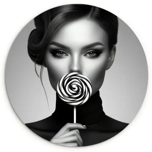 Vrouw - Lolly - Zwart Wandcirkel kunststof plaat 5mm dik klein -3d