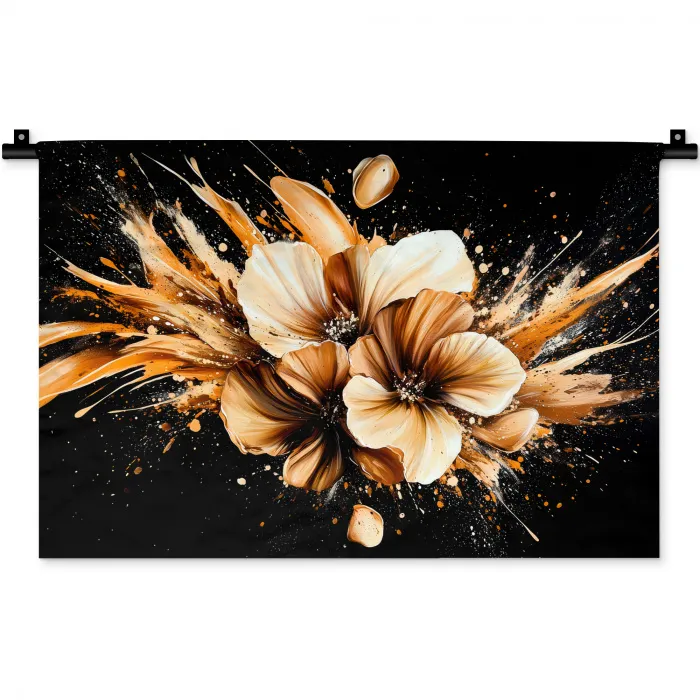 Bloemen - Goud - Graffiti - Zwart - Abstract Wandkleed katoen klein -zz3d