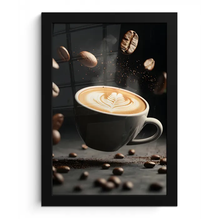 Cappuccino - Kop - Bonen - Bruin fotolijst zwart zonder passe partout klein -3d