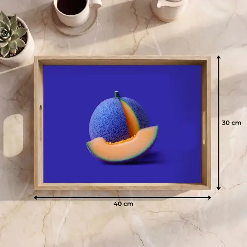 Meloen - Blauw - Oranje - Kunstzinnig Dienblad Rechthoek middel -USP_Formaat