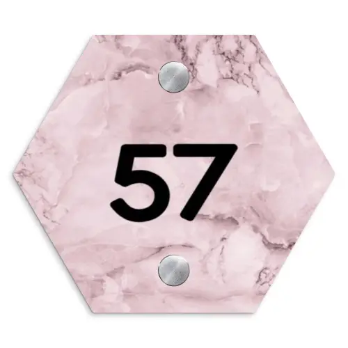 Roze marmer - Traditioneel Naambord Hexagon klein -3d