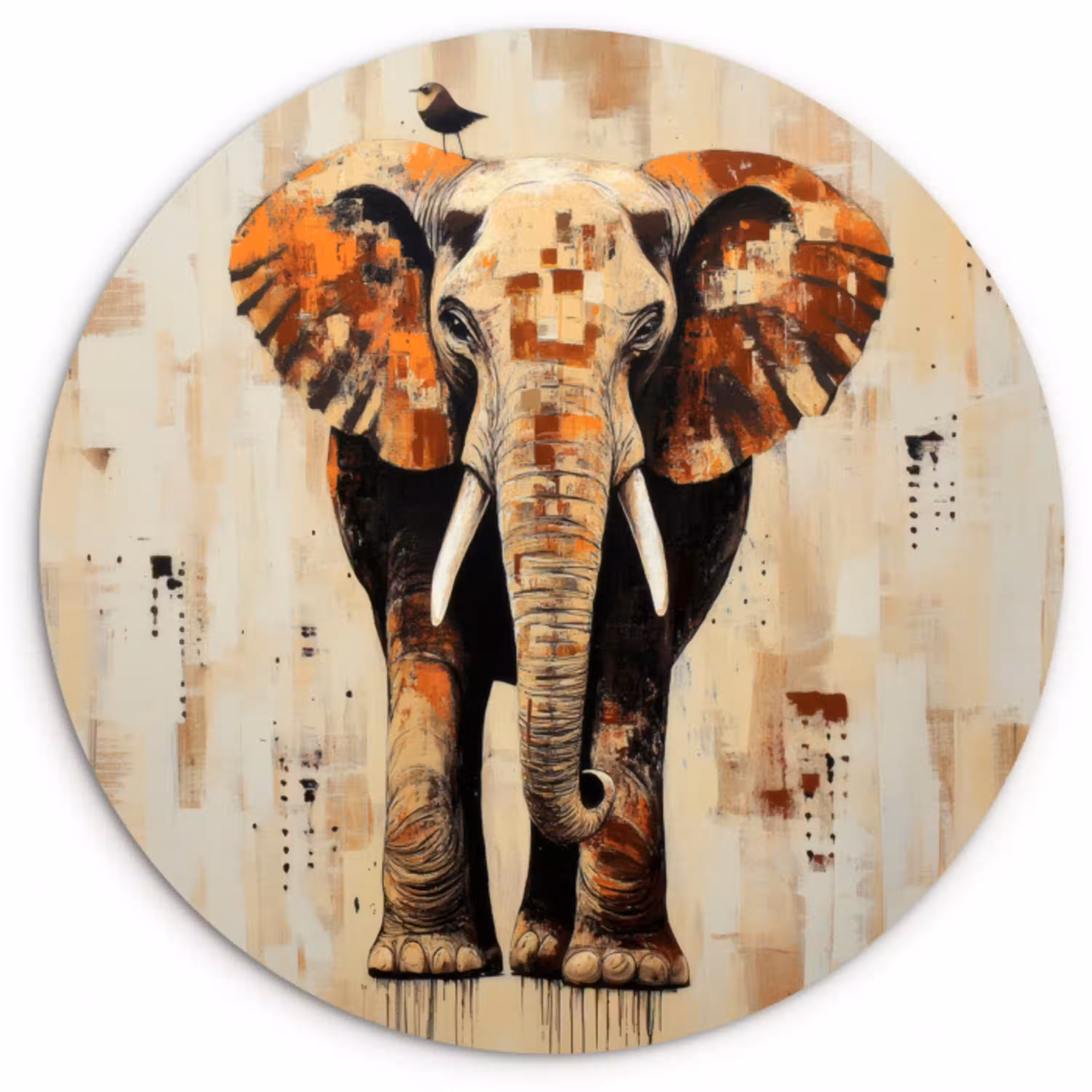 Olifant - Slurf - Mozaïek - Abstract Wandcirkel plexiglas klein -3d