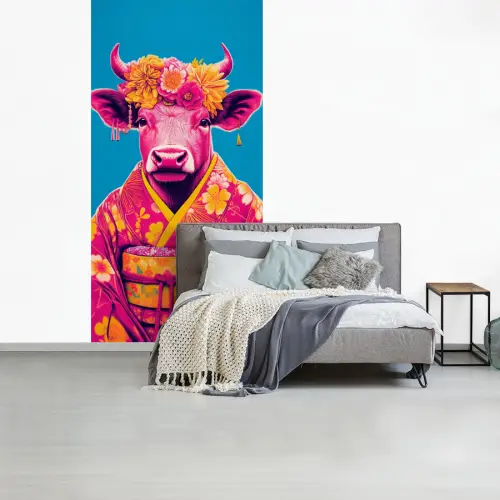 Koe - Bloemenkrans - Oorhangers - Kimono fotobehang vinyl groot -slaapkamer