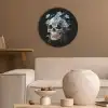 Schedel - Blauw - Bloemen - Bladeren Akoestische PET Vilt - Rond klein -sfeer1