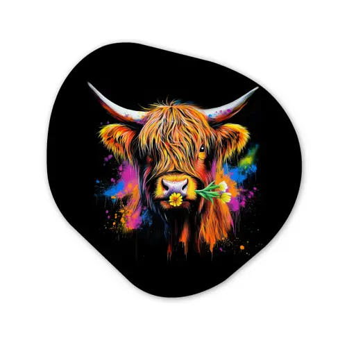 Schotse Hooglander - Graffiti - Kleurrijk - Bloem - Dieren Wandcirkel Organisch Forex 3mm klein -3d