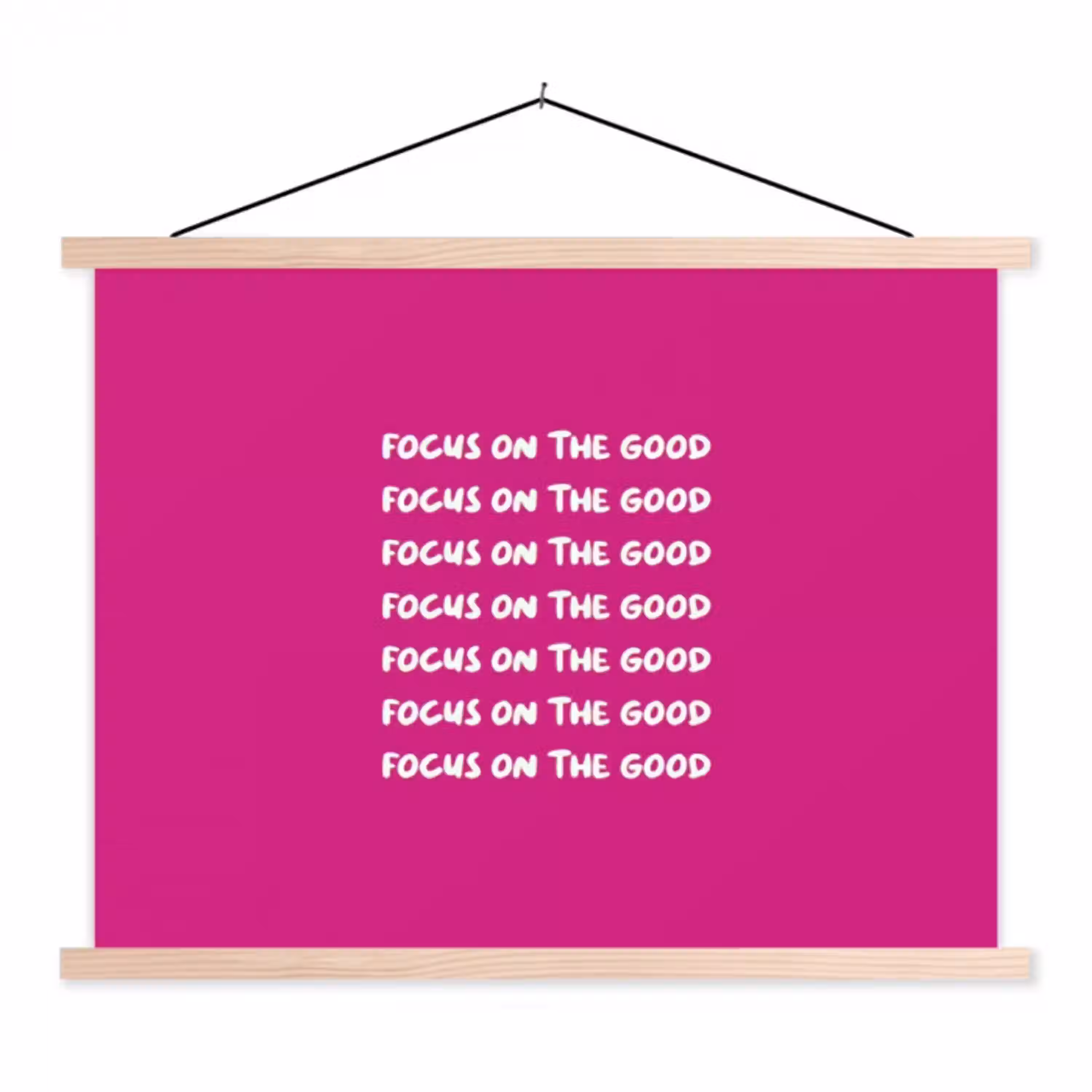 Focus on the good - Roze - wit textielposter latten blank klein -3d