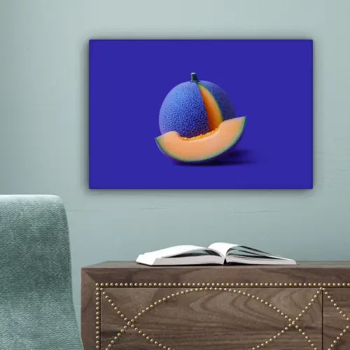Meloen - Blauw - Oranje - Kunstzinnig canvas 2cm klein -sfeer4