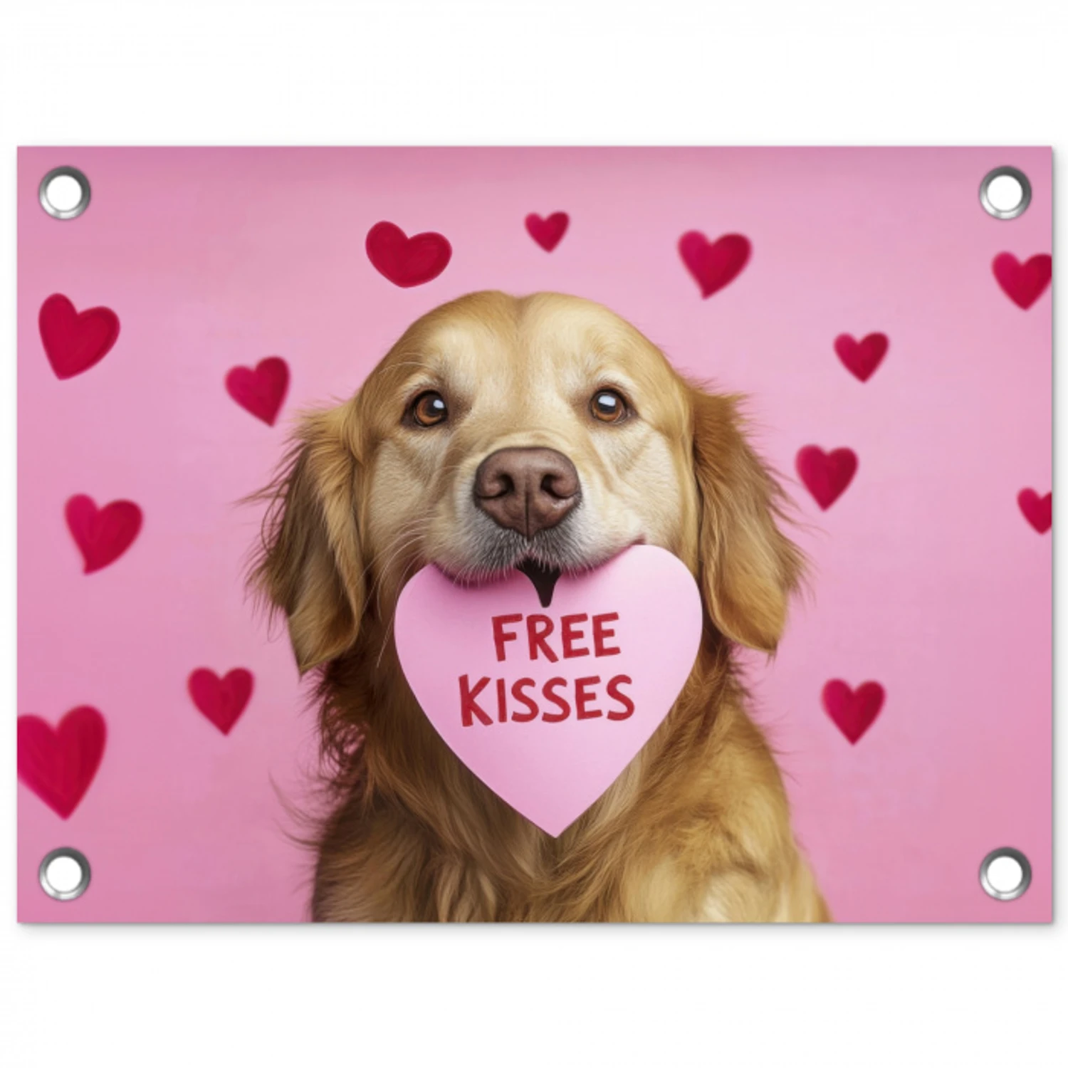 Hond - Kiss- Valentijn - Hartjes tuinposter los doek klein -3d