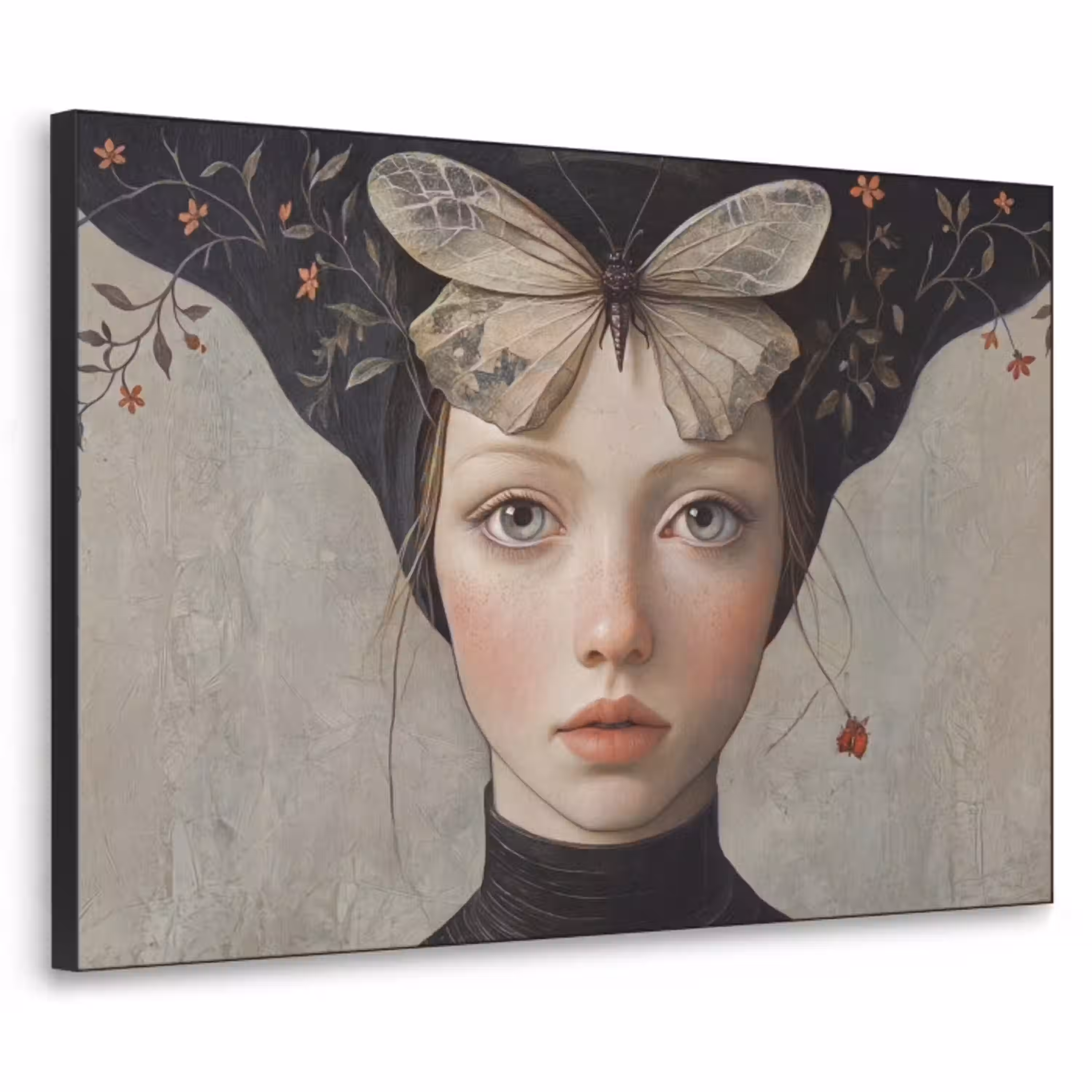 Woman - Butterfly - Art - Classic - Muted Textielframe zwart klein -3d
