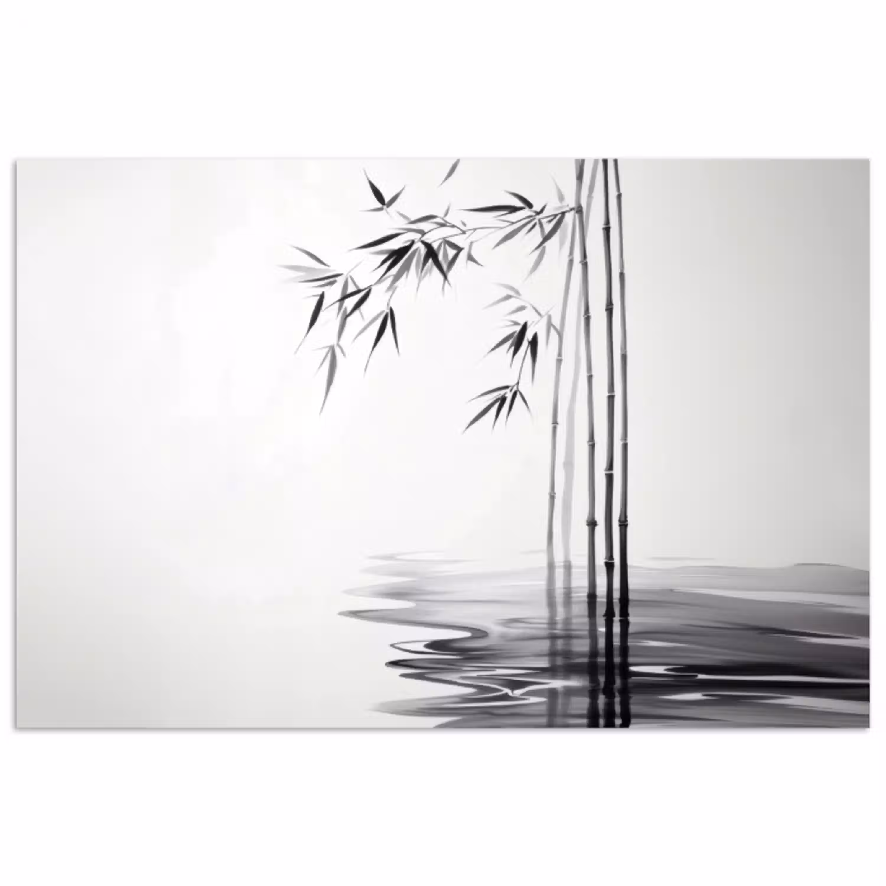 Bamboestammen - Water - Minimalistisch - Wit poster papier klein -3d