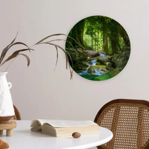 Jungle - Stenen - Water - Natuur - Planten Wandcirkel kunststof plaat 5mm dik klein -sfeer4