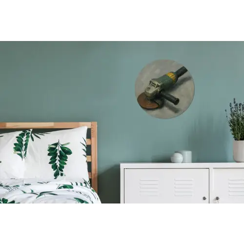 Haakse slijper - Schilderij - Gereedschap Wandcirkel aluminium klein -slaapkamer