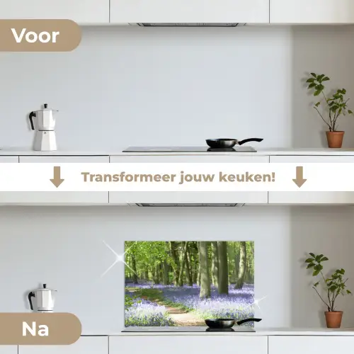 Bos - Pad - Bloemen - Paars - Groen - Natuur keuken achterwand spatscherm klein -voor_na_NL