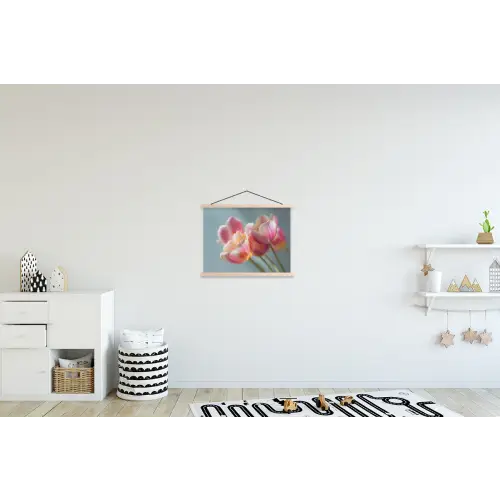 Tulpen - Roze - Stelen textielposter latten blank klein -kinderkamer