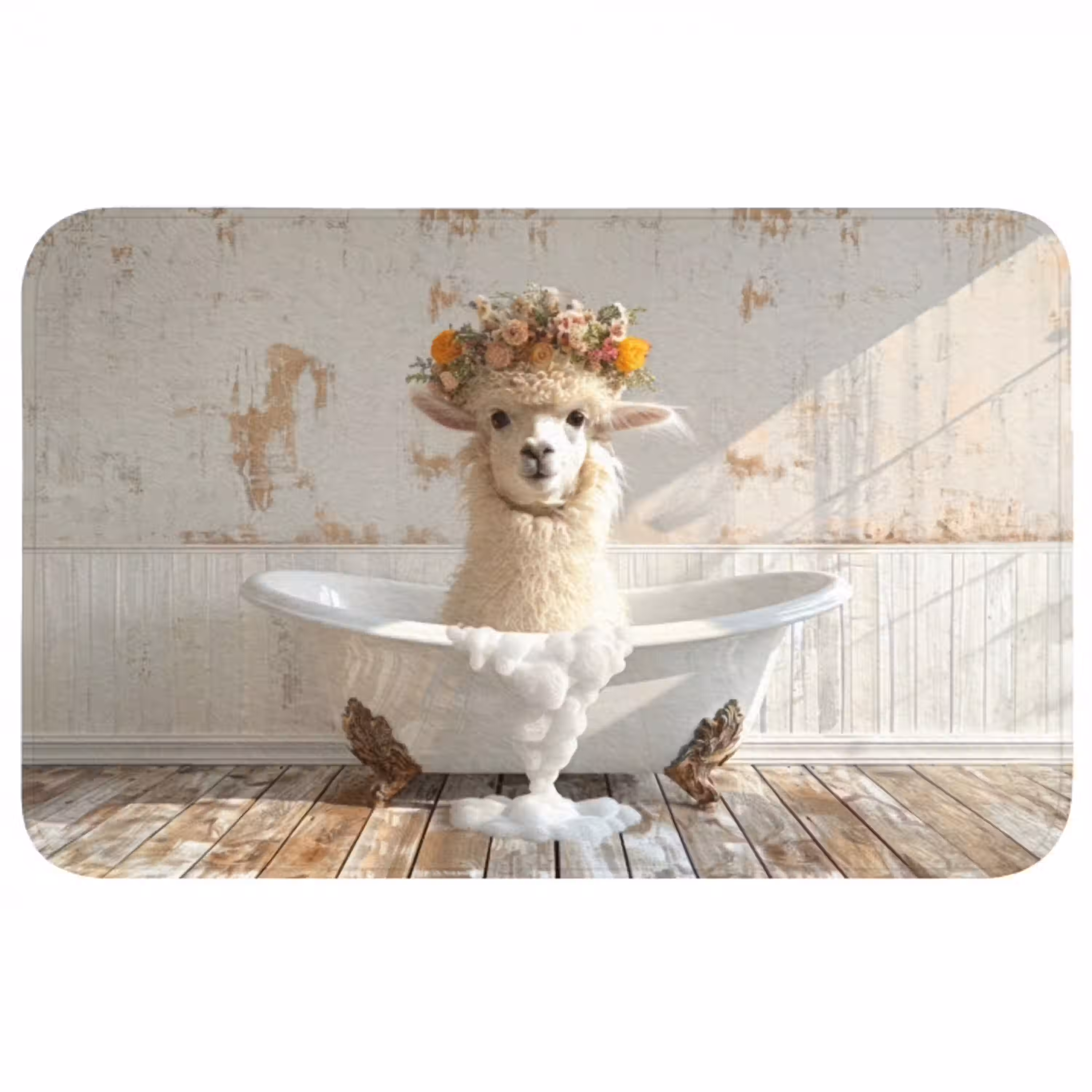 Vintage - Alpaca - Badkuip - Bloemen - Dieren WCmat middel -3d