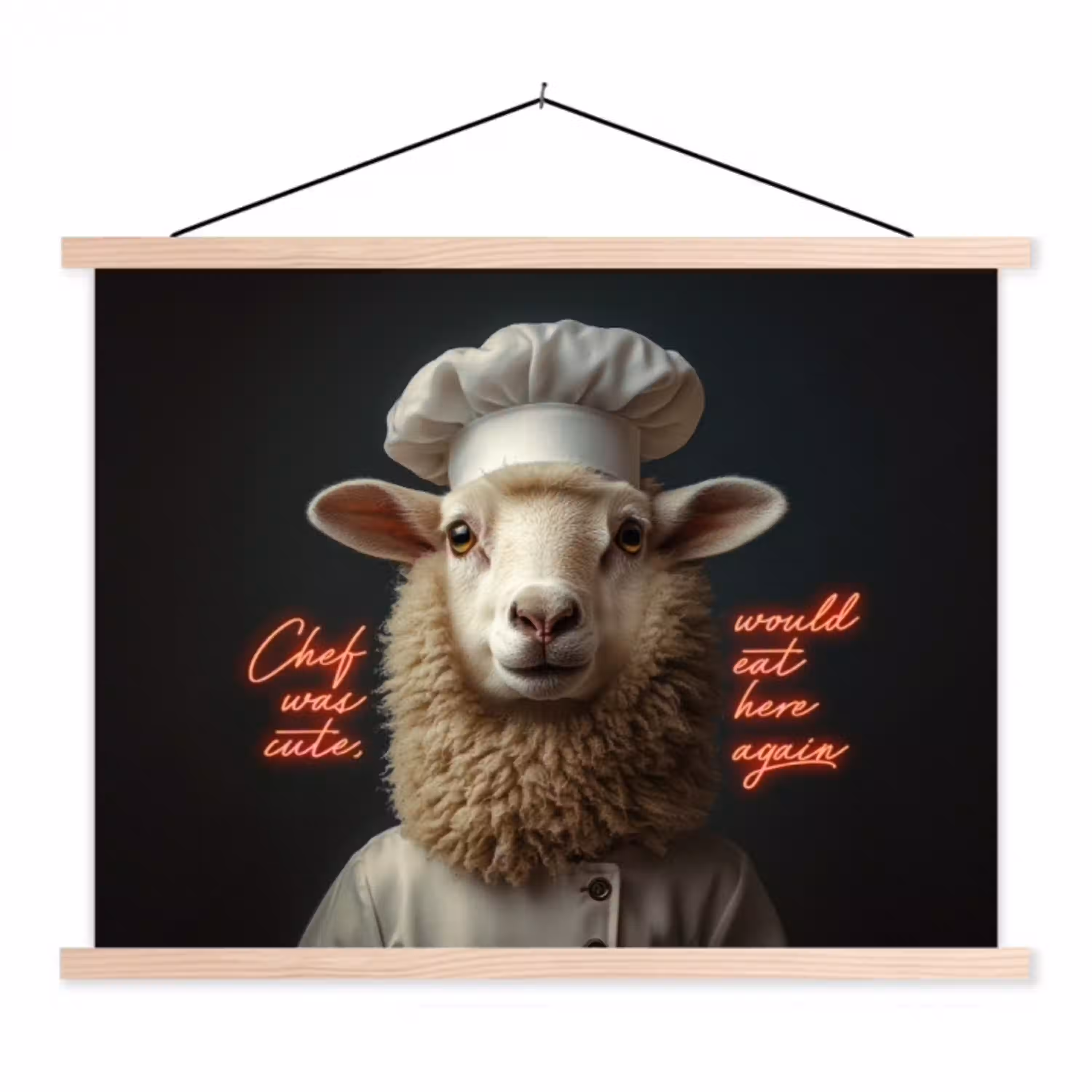 Schaap - Kokskleding - Neon - Quote textielposter latten blank klein -3d