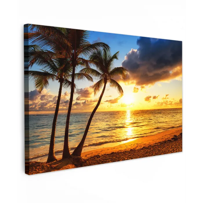 Strand - Horizon - Zonsondergang - Palmboom - Zee canvas 2cm klein -z3d