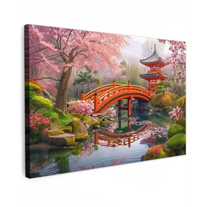 Lentebloei in Japanse Tuin Tuinposter op houten frame 2 cm dik klein -3d