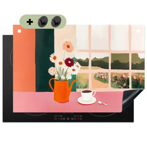 Bloemen - Koffie - Raam Inductie beschemer met haakjes klein -3d