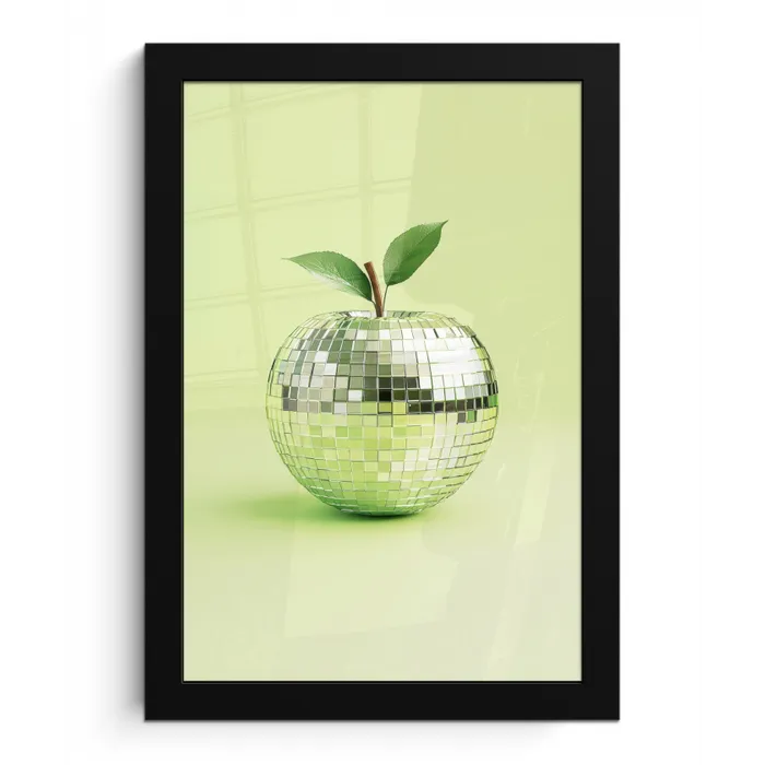 Groen - Disco - Decoratie - Appel fotolijst zwart zonder passe partout klein -3d