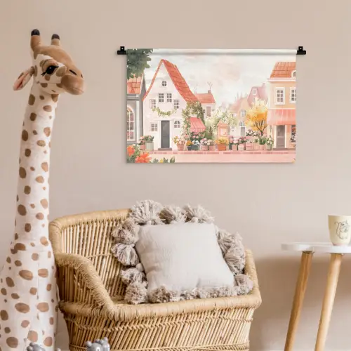 Bloemen - Huizen - Dorp Wandkleed katoen klein -wsfeer5_kind