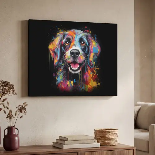 Graffiti - Hond - Zwart - Kleuren Textielframe - compleet frame klein -sfeer3