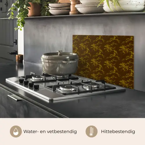 Bruin - Bloemen - Goud keuken achterwand spatscherm klein 900 -usp_NL
