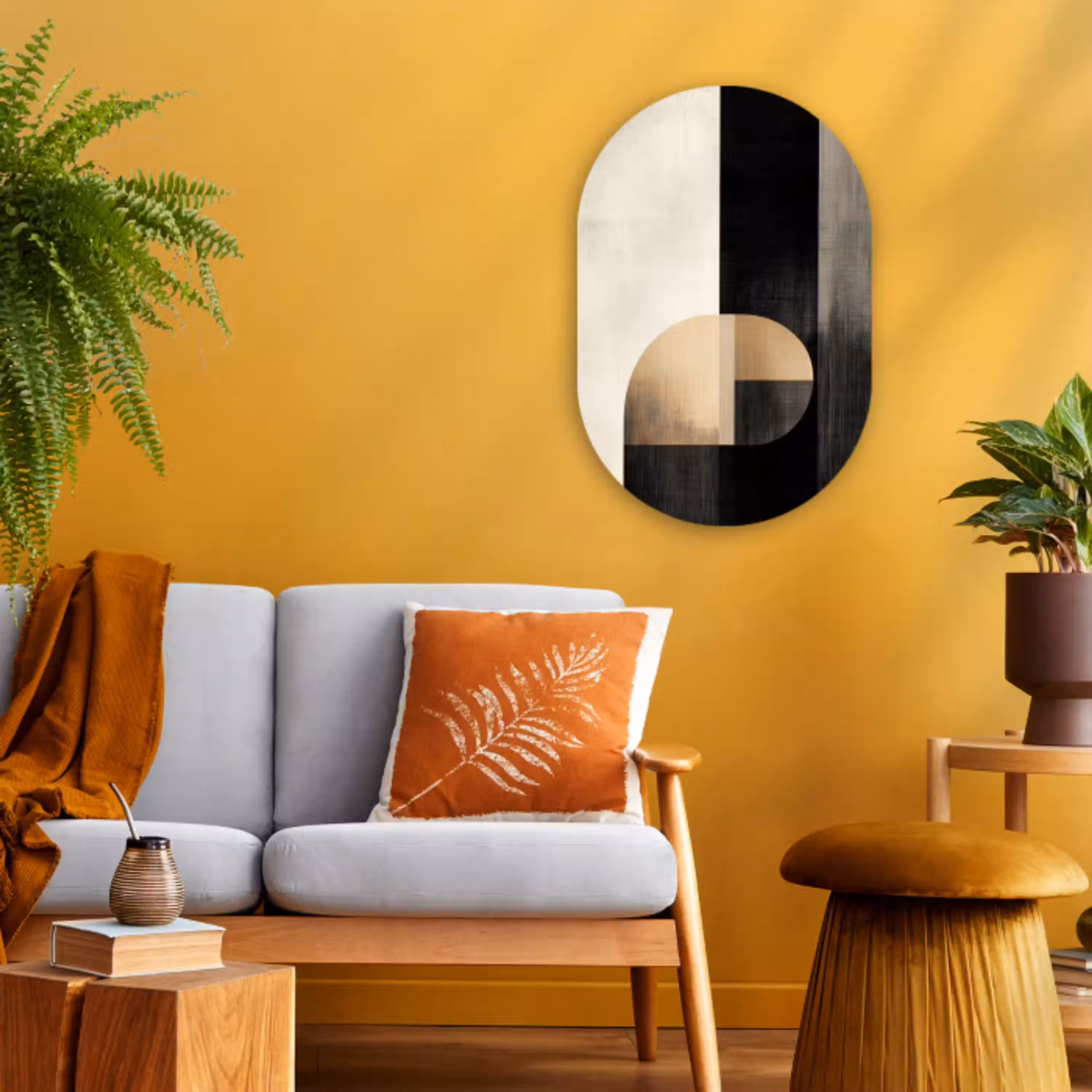 Vormen - Modern - Zwart Wandcirkel Ovaal Forex klein -sfeer4
