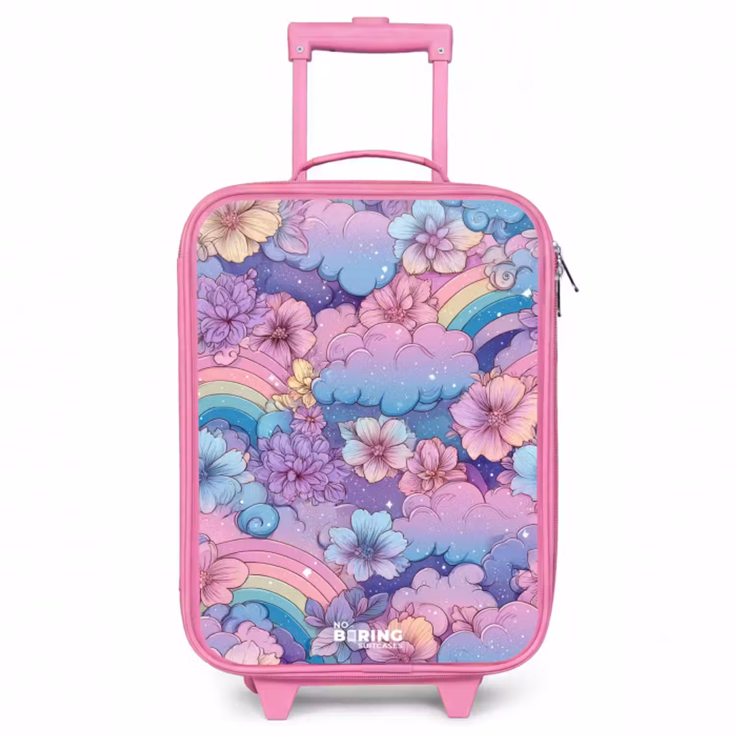 Kinderkoffer - Roze - Illustratie van wolken, regenbogen en bloemen