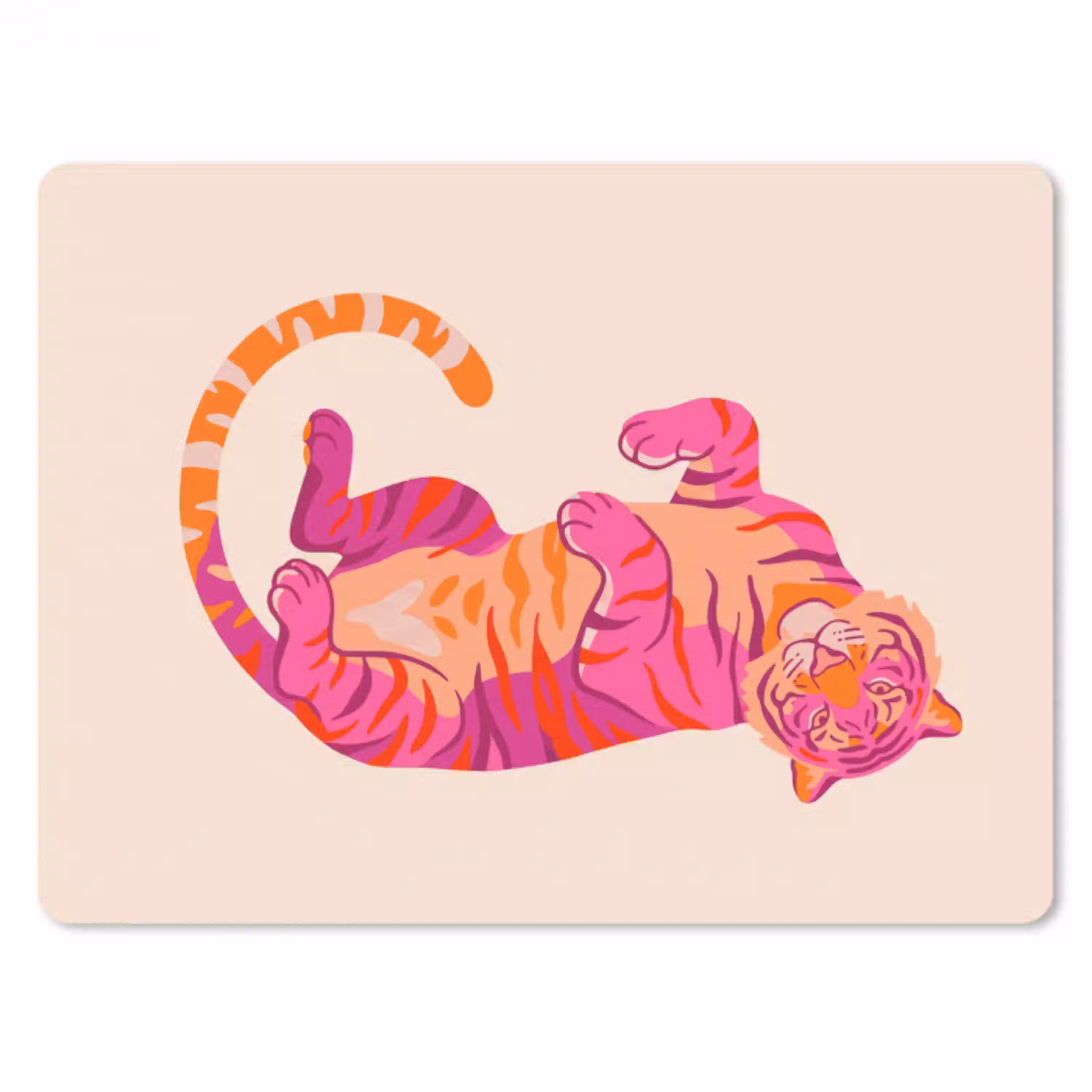 Tijger - Roze - Oranje muismat rubber klein -3d