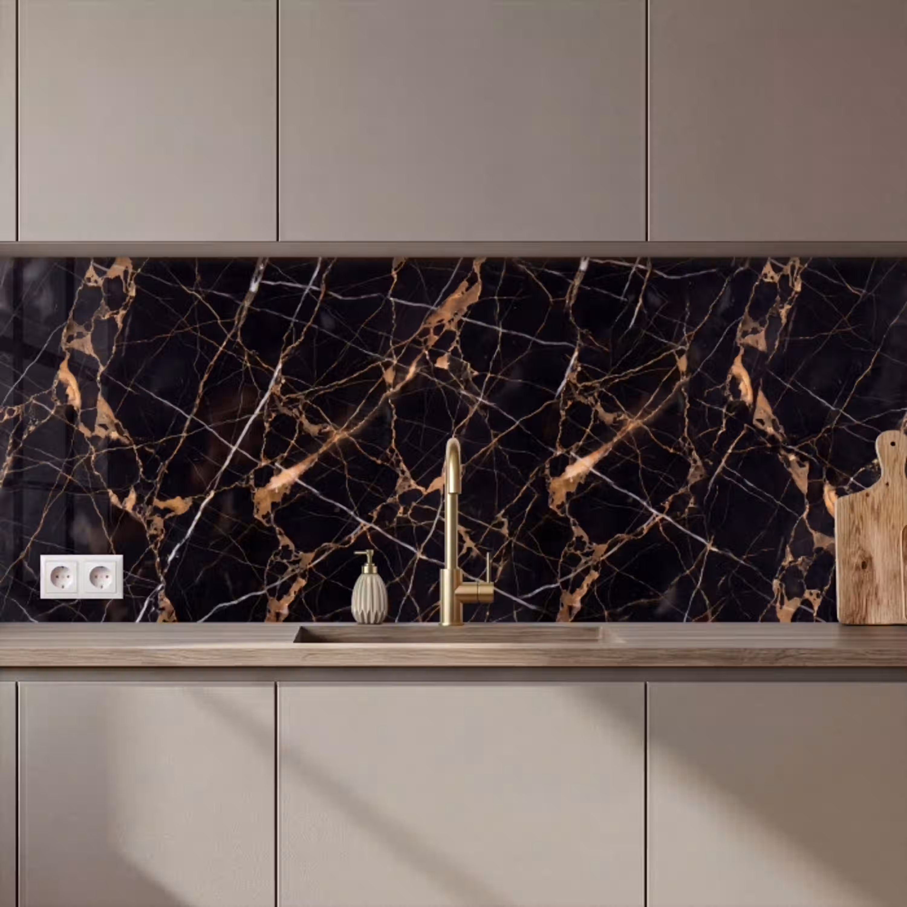 Marmer - Goud - Abstract - Zwart keuken achterwand 2 middel zz_3dshopping