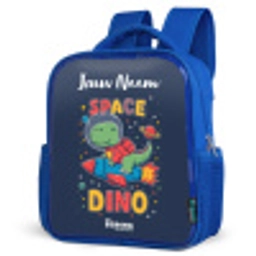 Dinosaurus - Groen - Raket - Sterrenhemel Kinderrugzak - Blauw middel -schuin