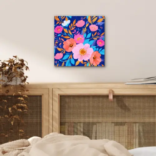 Bloemen - Blauw - Roze aluminium wit klein -sfeer3