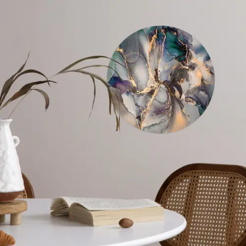 Goud - Blauw - Marmer Wandcirkel behangsticker klein -sfeer3
