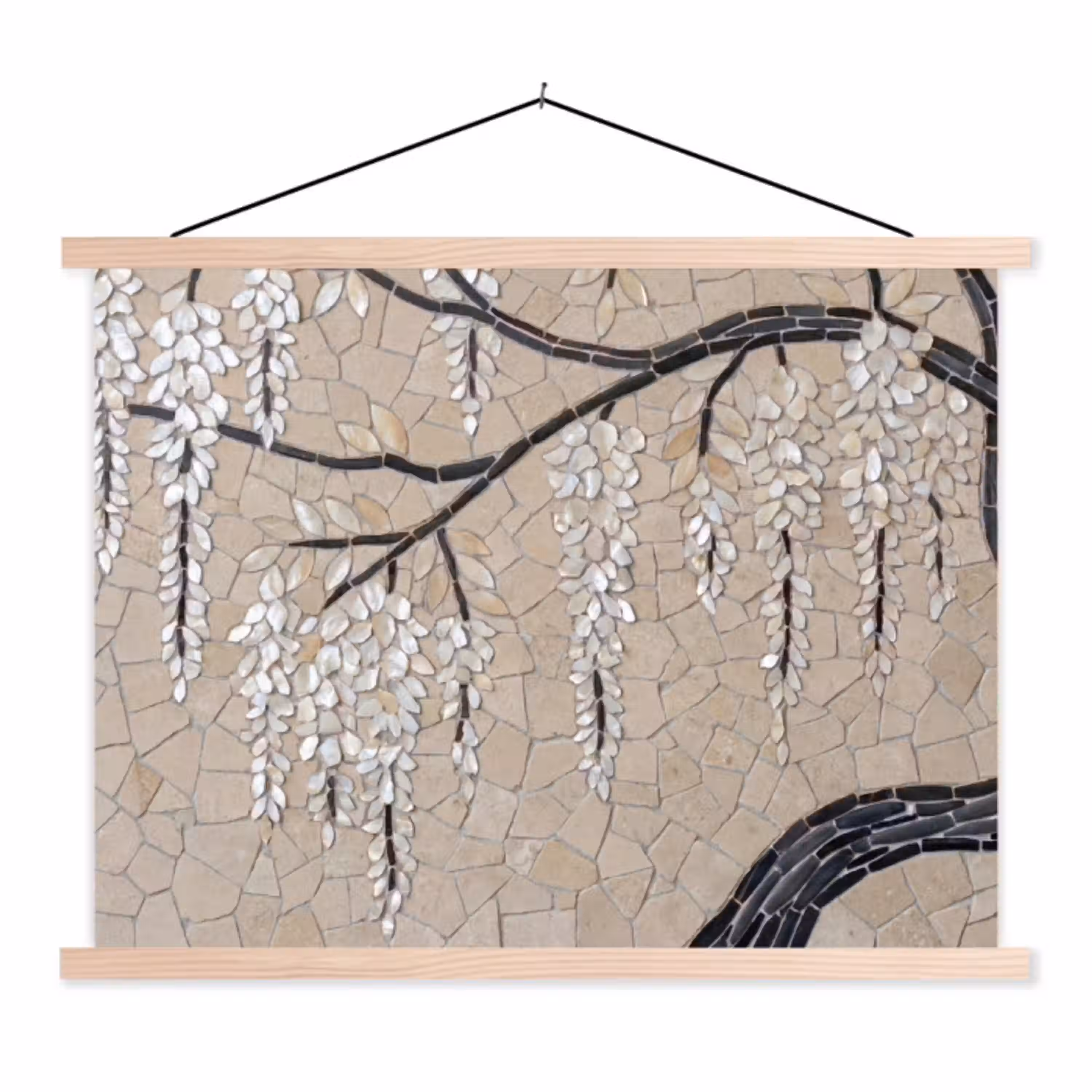 Boom - Bloemen - Mozaïek - Kunst - Wit textielposter latten blank klein -3d
