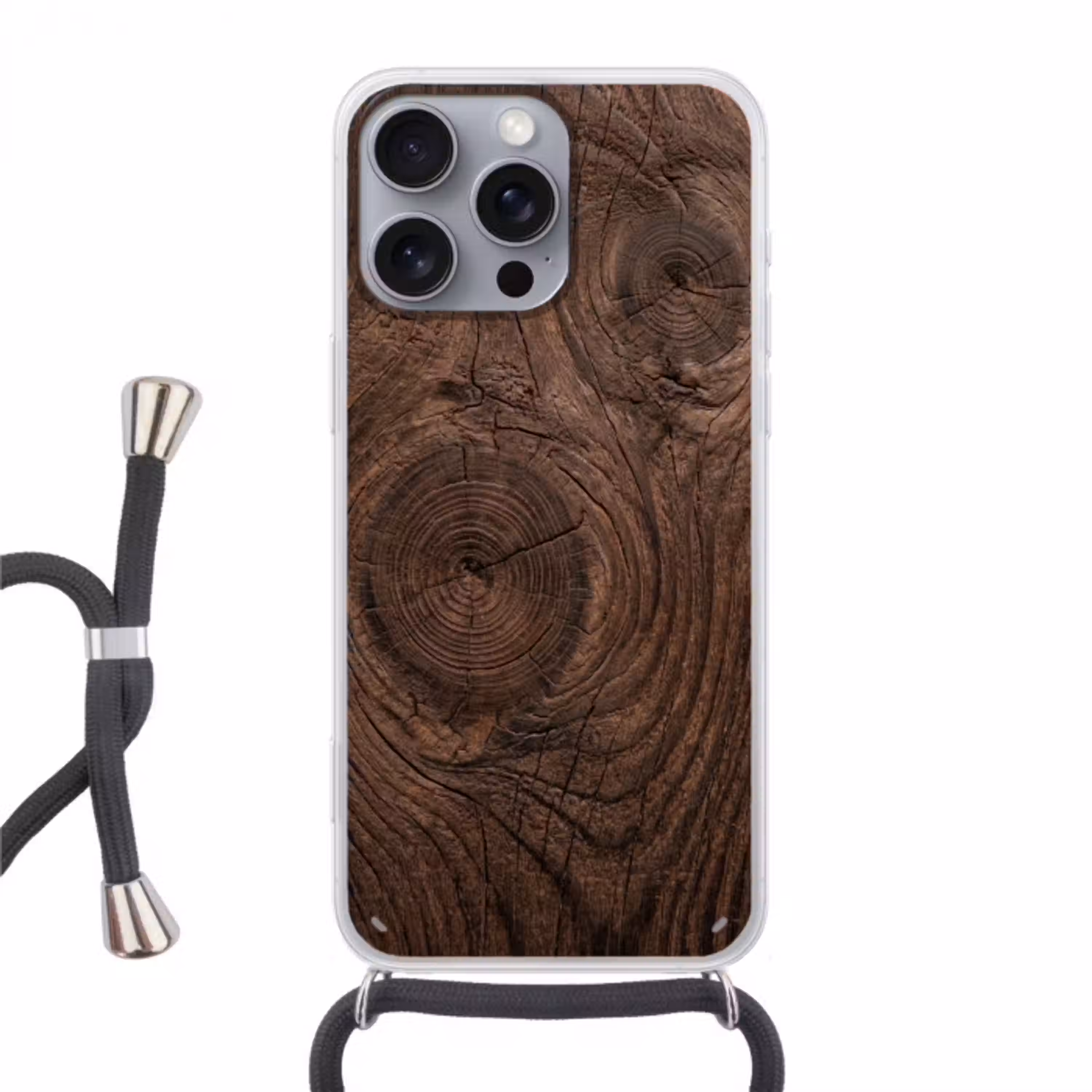 Houtnerf - Textuur - Patroon - Bruin - Rustiek Hoesje iPhone 16 Pro Max met koord klein -3d