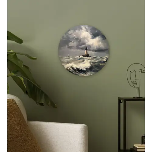 Vuurtoren - Golven - Storm Wandcirkel kunststof plaat 5mm dik klein -sfeer3