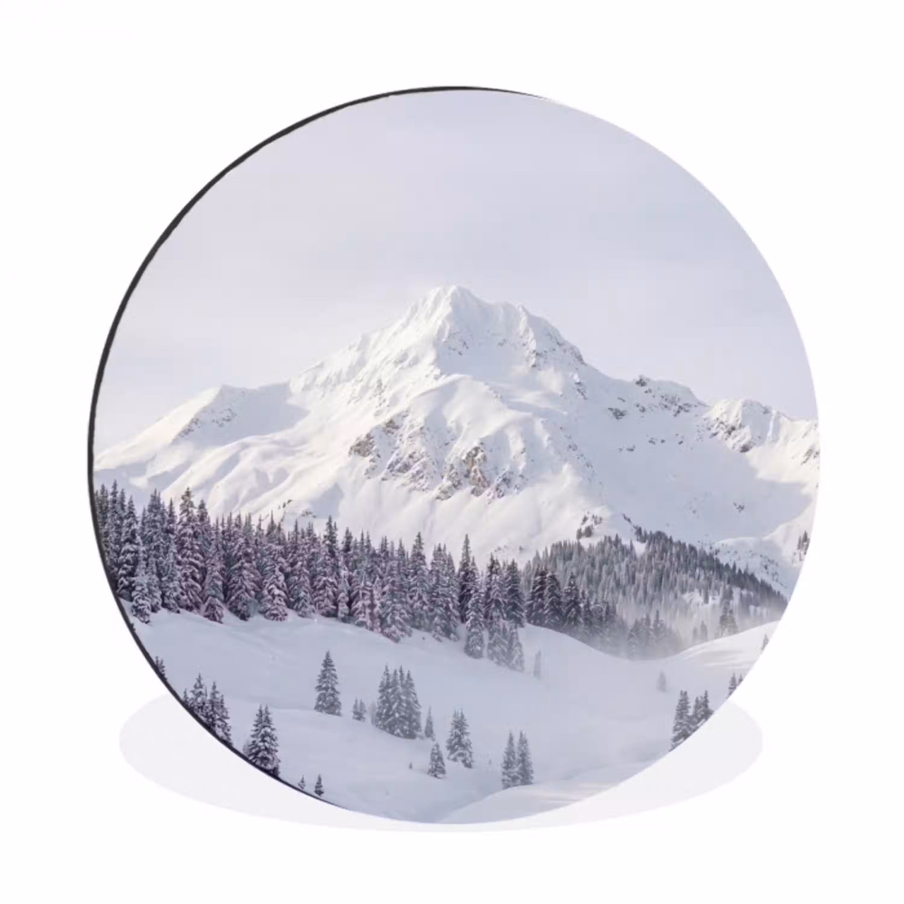Berg - Sneeuw - Winter - Natuur - Wit Wandcirkel aluminium klein -3d