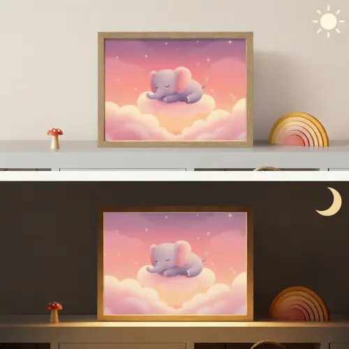 Dier - Roze - Wolken Light Box met batterij (Wandlamp kind) middel -sfeer3_kind
