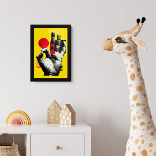 Hand - Rode cirkel - Geel fotolijst zwart zonder passe partout klein -usfeer4_kinderkamer