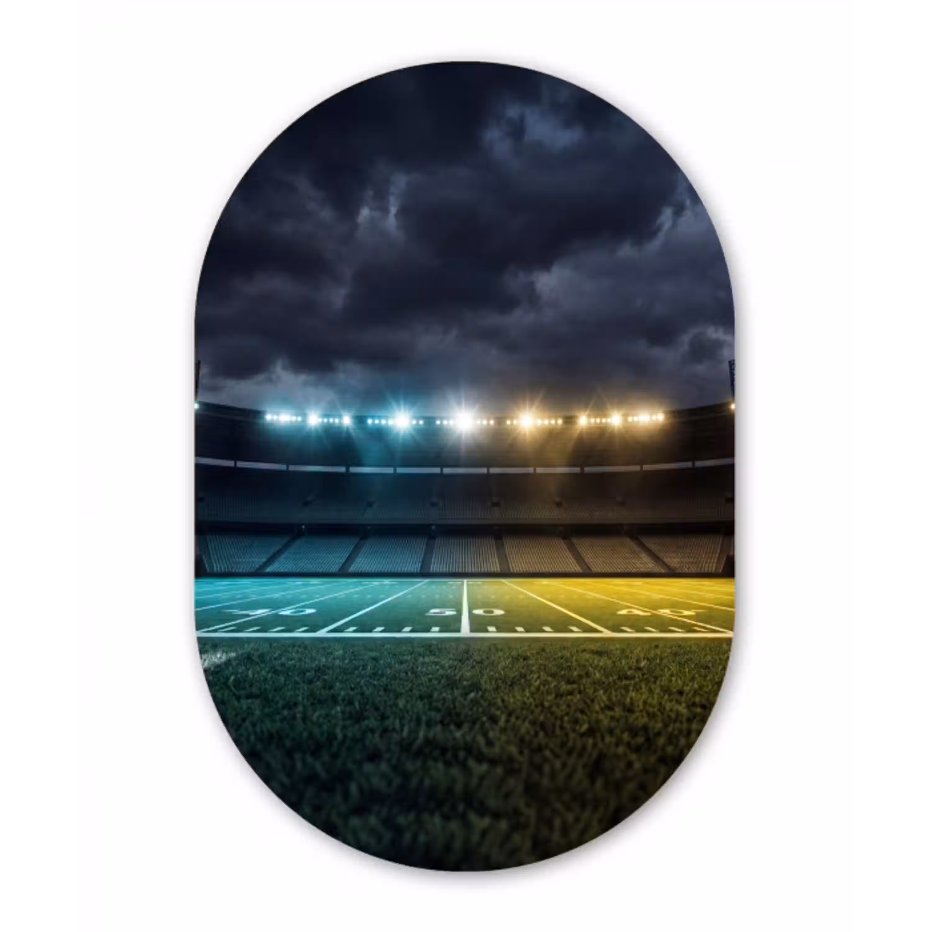 Voetbal - Stadion - Nacht - Modern Wandcirkel Ovaal Aluminium middel -3d