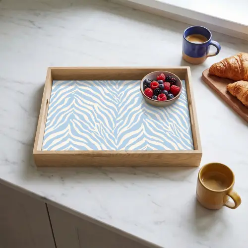 Zebra - Motief - Blauw - Wit Dienblad Rechthoek middel 911 -sfeer2