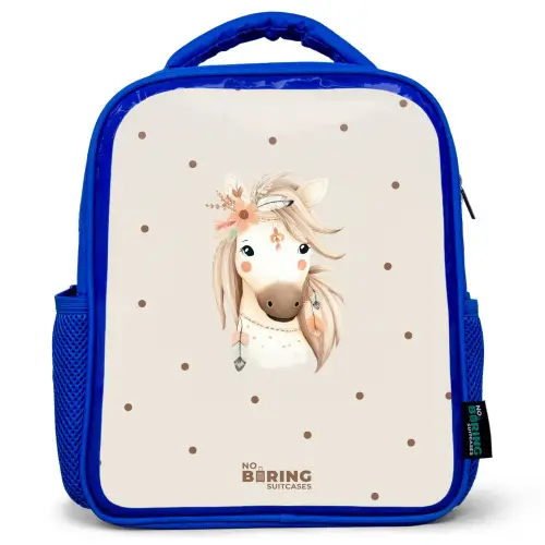 Bohemian paard in pastel kleuren Kinderrugzak - Blauw middel -3d