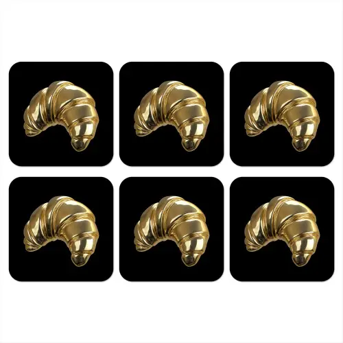 Croissant - Brood - Goud - Zwart onderzetter kurk middel -3d