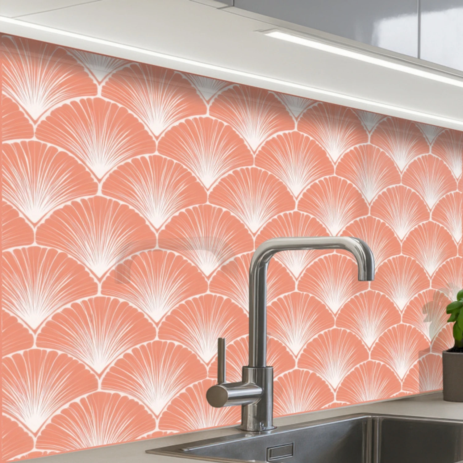 Waaier - Motief - Zalmroze keuken achterwand 2 middel 865 -zzzz3d_schuin