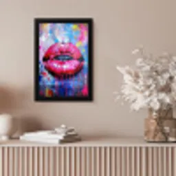 Graffiti - Lippen - Felroze - Geschilderd fotolijst zwart zonder passe partout klein -sfeer5
