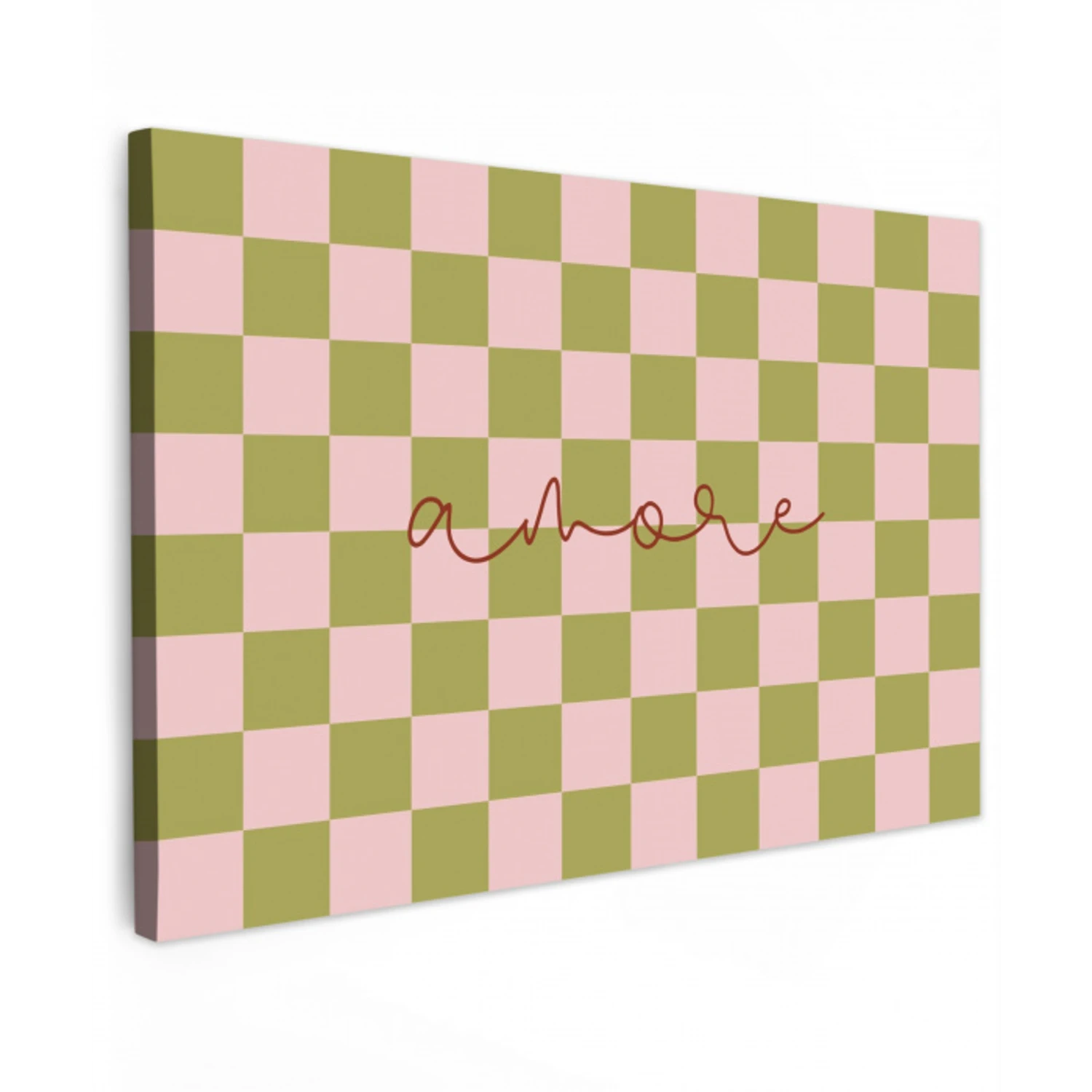 Patroon - Geblokt - Olijfgroen - Amore Tuinposter op houten frame 2 cm dik klein -3d